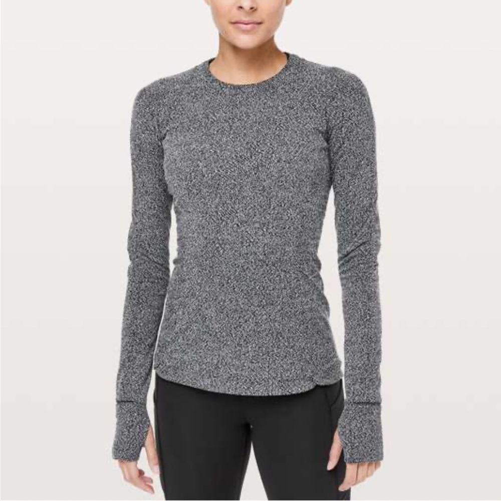 Lululemon Runderful Long Sleeve Heathered Petrol Black/White Size 4‎